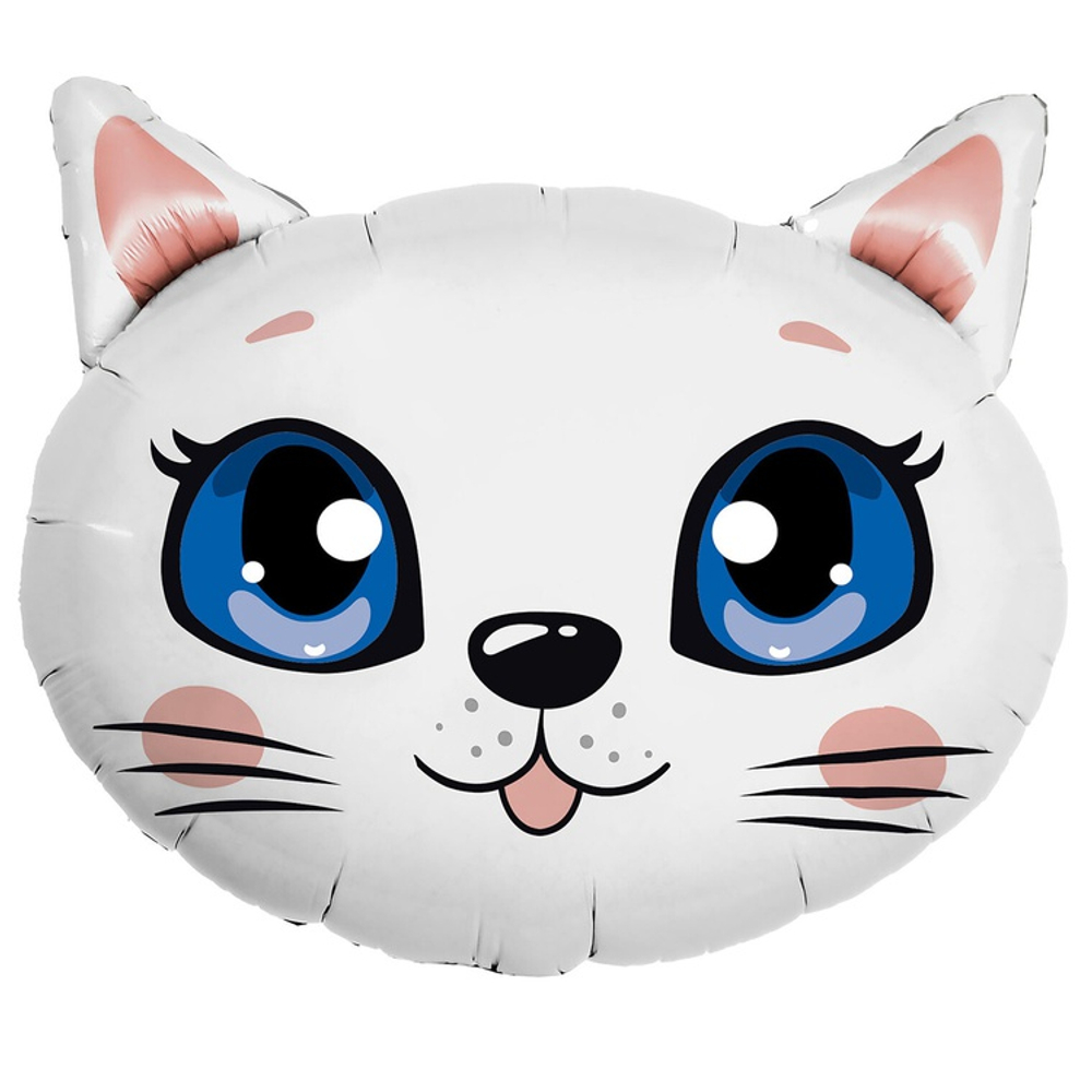 Шар Фольгированный Кошка голова (Белый)