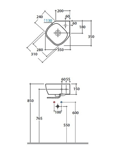 Угловая раковина Globo Genesis GE050.BI на 35 см
