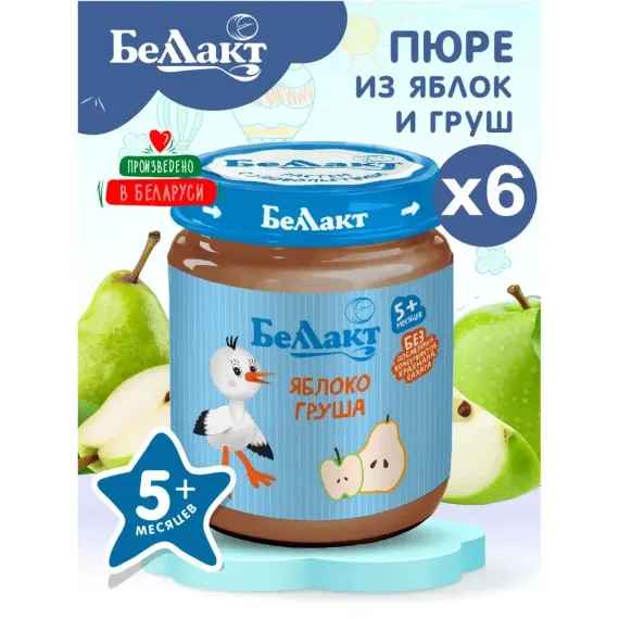 Пюре фруктовое Беллакт из яблок и груш 100г х 6 шт
