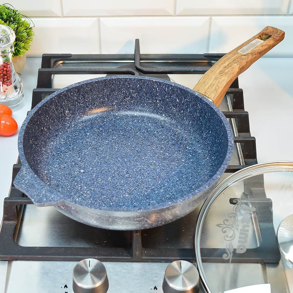 Сковорода 22см Premium blue с несъемной ручкой и стеклянной крышкой
