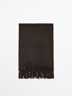 Massimo Dutti Шарф из смесовой шерсти с бахромой, коричневый