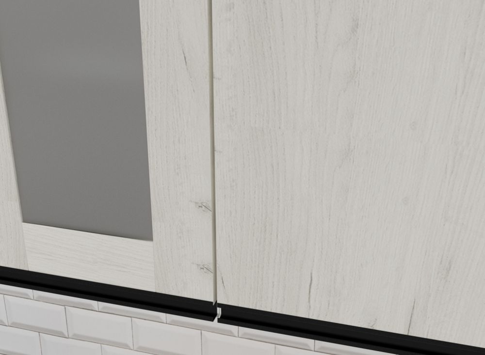 Кухонный гарнитур Амели медиум 1400 мм, каркас ЛДСП, фасад ЛДСП; Стекло, Белый/Дуб грей