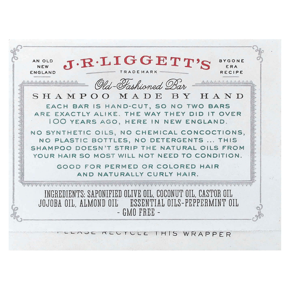 J.R. Liggett's, Old Fashioned, твердый шампунь, жожоба и перечная мята, 99 г (3,5 унции)