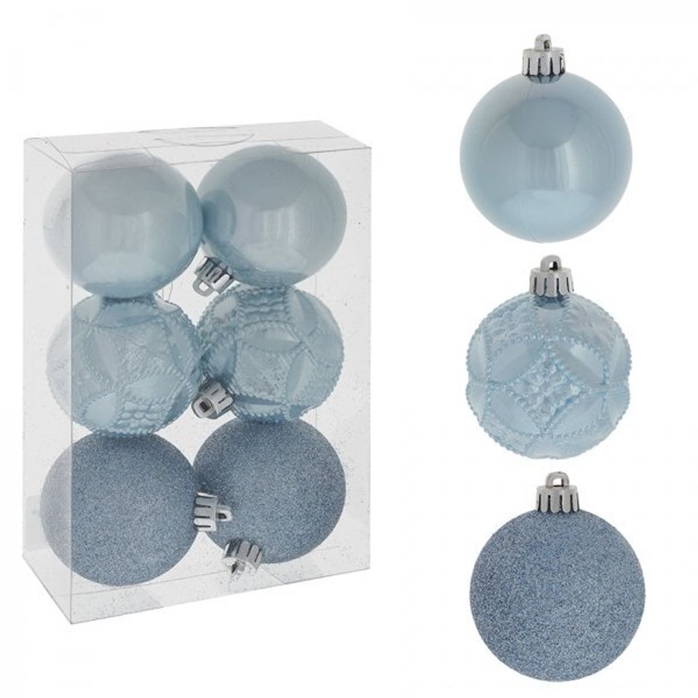 GAEM Набор из 6шт Украшение новогоднее Шар "Голубая сказка", D 6 см, L11,5 W6 H17 см