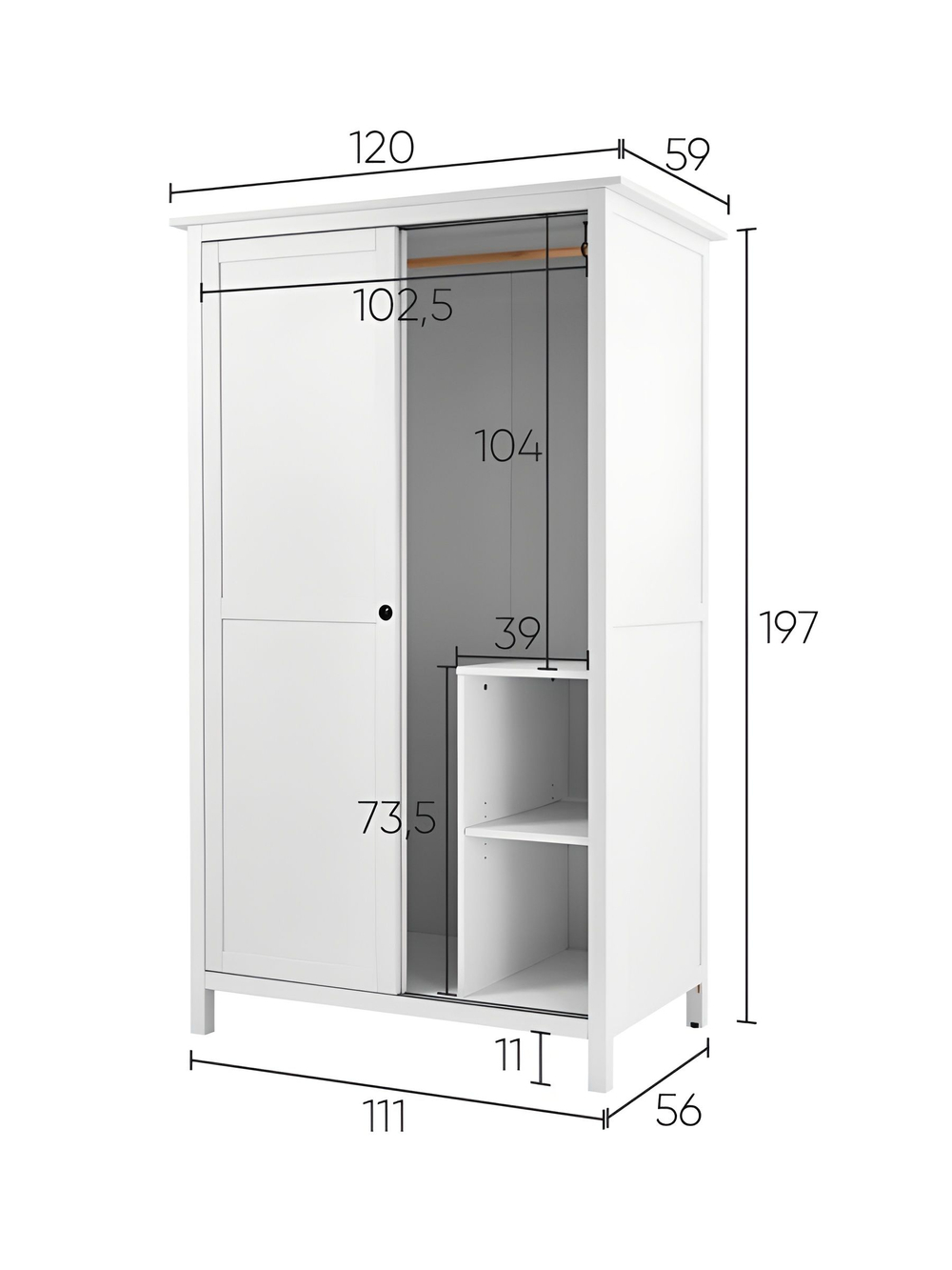 IKEA 120 / 197 / 59 / белый/коричневый 120 / Шкаф платяной - 1шт. Комплект крепежа и фурнитуры - 1шт. Сборочная инструкция - 1шт. / 56000 / белый / Шкаф КЫМОР / Раздвижные в стороны