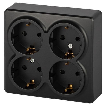 Розетка ЭРА Эксперт 11-2211-05 четырехместная с заземлением 4х2P+E Schuko со шторками IP20 16A-250В ОУ антрацит