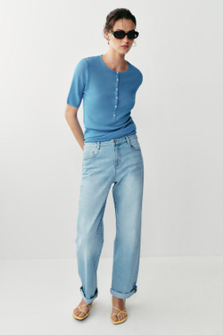 ZARA ДЖИНСЫ Z1975 RELAXED FIT СО СРЕДНЕЙ ПОСАДКОЙ И ОТВОРОТАМИ. ГОЛУБОЙ