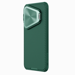 Чехол зеленого цвета (Deep Green) от Nillkin с металлической откидной крышкой для смартфона Huawei Pura 70, серия CamShield Prop Magnetic (с поддержкой магнитной беспроводной зарядки MagSafe)