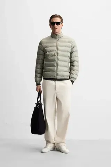 ZARA ЛЕГКАЯ СТЕГАНАЯ КУРТКА, СЕРО-КОРИЧНЕВЫЙ