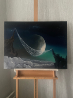 Картина маслом на холсте "Лунная паутинка" 80х60 см. Деревянный подрамник. Художник Наталия Осадчук