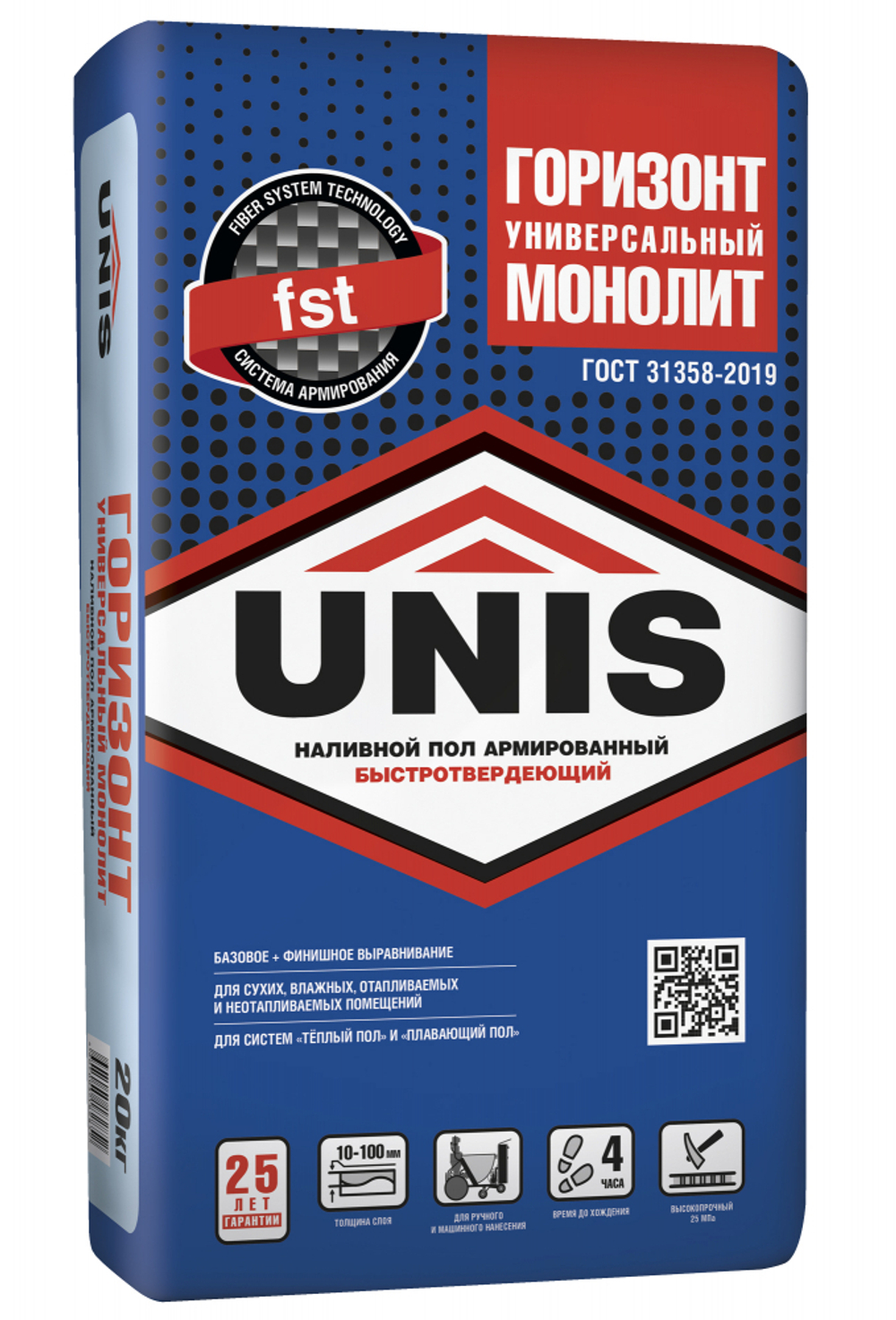 Наливной пол Unis ГОРИЗОНТ УНИВЕРСАЛЬНЫЙ МОНОЛИТ высокопрочный армированный 20 кг