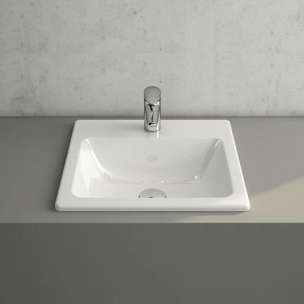 Раковина накладная Vitra S20 квадратная 45 cм, c переливом, цвет белый (5463B003-0001)