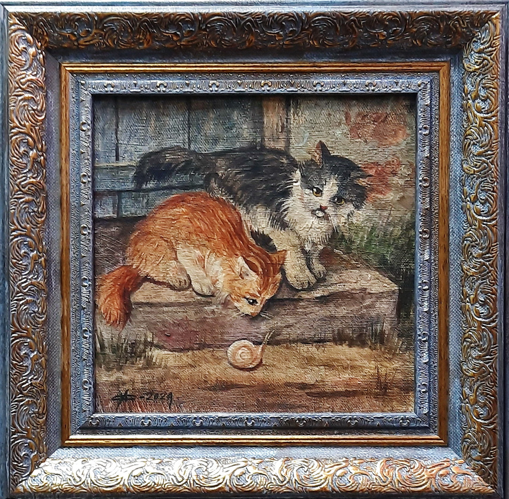 И. Сулковский "Котята с улиткой" 20х20 см" Холст, темпера 20х20 см