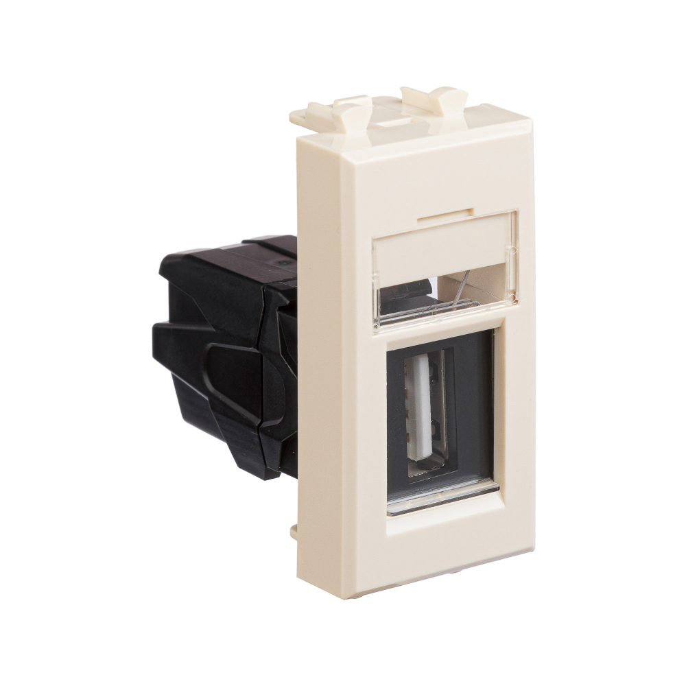 USB 2.0 розетка модульная, тип А-А, "Avanti", "Ванильная дымка", 1 модуль