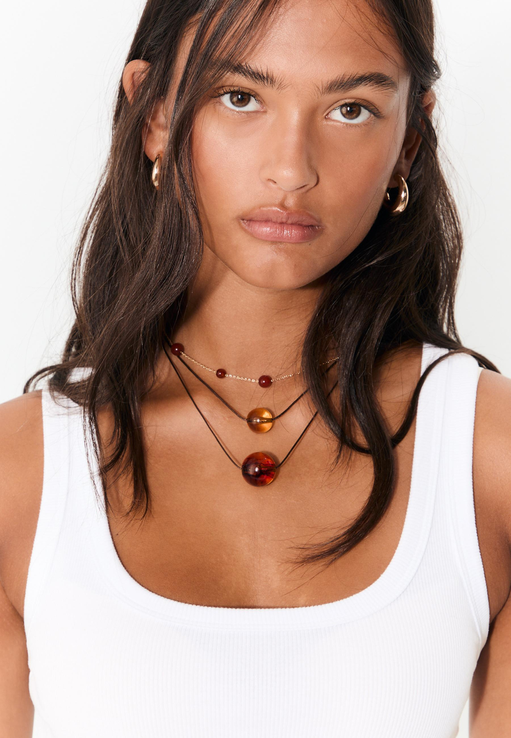 STRADIVARIUS Комплект из 3 ожерелий из бусин, золотой