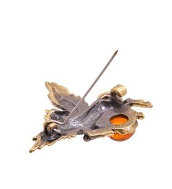 AM-3452 Брошь «Пегас» (латунь, янтарь)