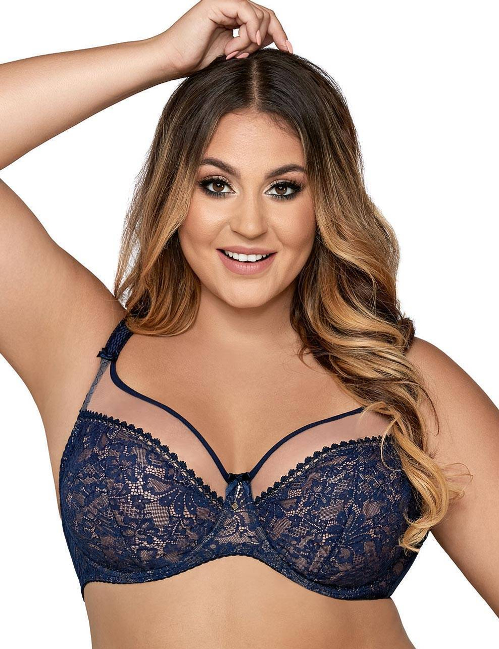 Комфортный бюстгальтер plus size на косточках с боковыми поддержками (Размер: 95H) (Цвет: грязно-синий)