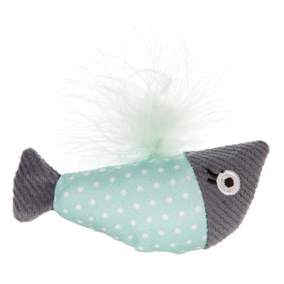 Zoozoozoo игрушка для кошек со звуковым чипом "рыбка", голубая 11х4х3см