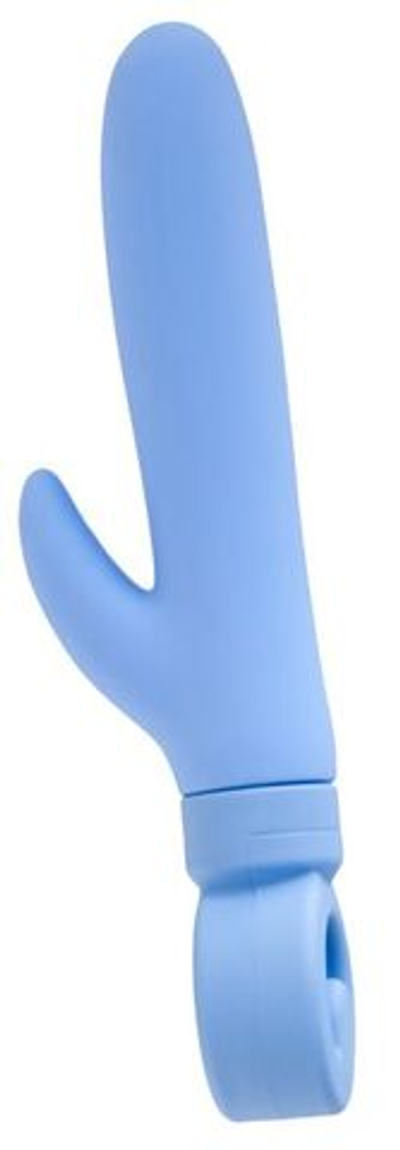 Голубой вибратор с клиторальным стимулятором - 23 см. (Цвет: голубой)