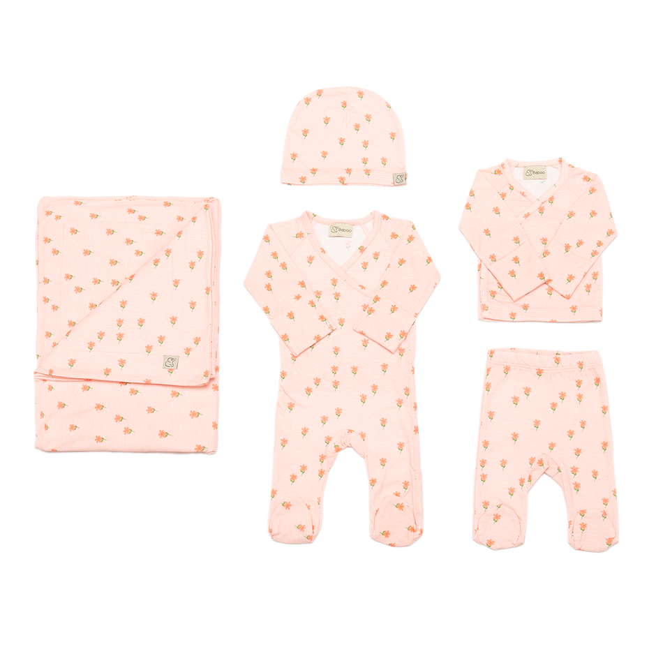 Набор для новорожденного из 5 вещей в розовом цвете с принтом цветочки (размер 50)