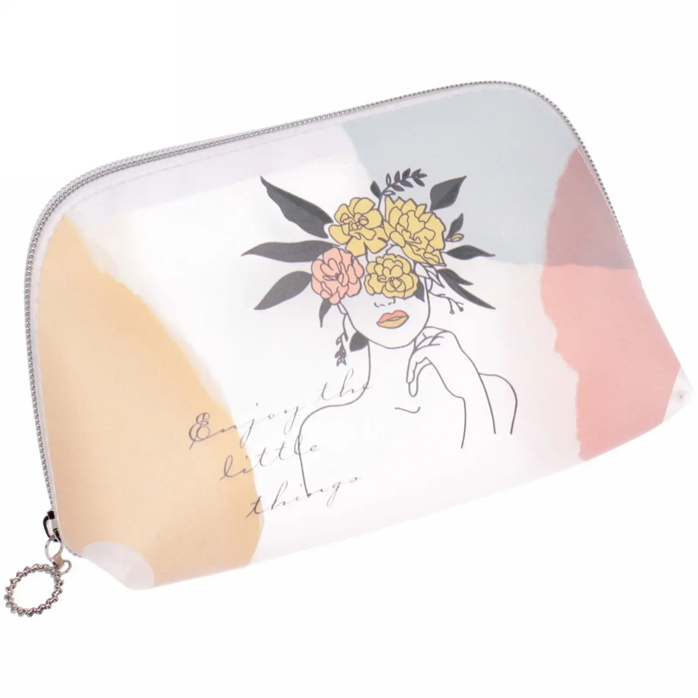 Косметичка овальная «Glamour - Лилия «, цвет желтый/розовый , 20*12*6см