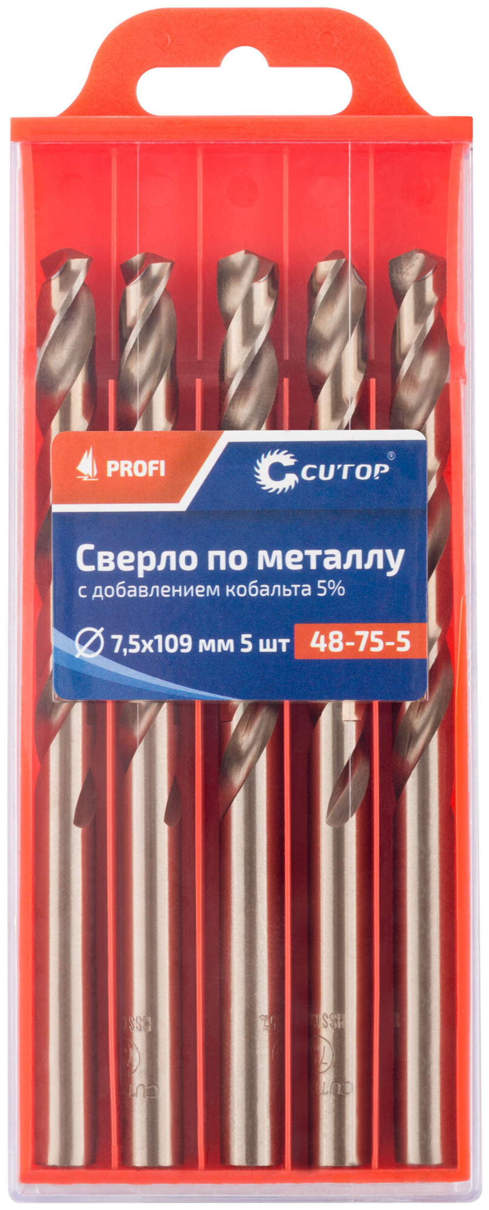 Сверло по металлу Cutop Profi с кобальтом 5%, 7,5 x 109 мм (5 шт) 48-75-5