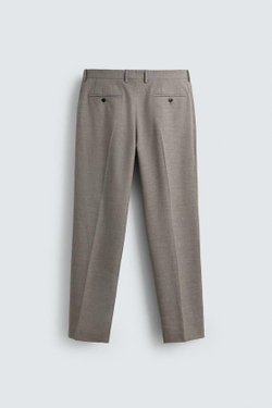 ZARA КОСТЮМНЫЕ БРЮКИ REGULAR FIT ИЗ РЕЛЬЕФНОЙ ТКАНИ, БЕЖЕВЫЙ