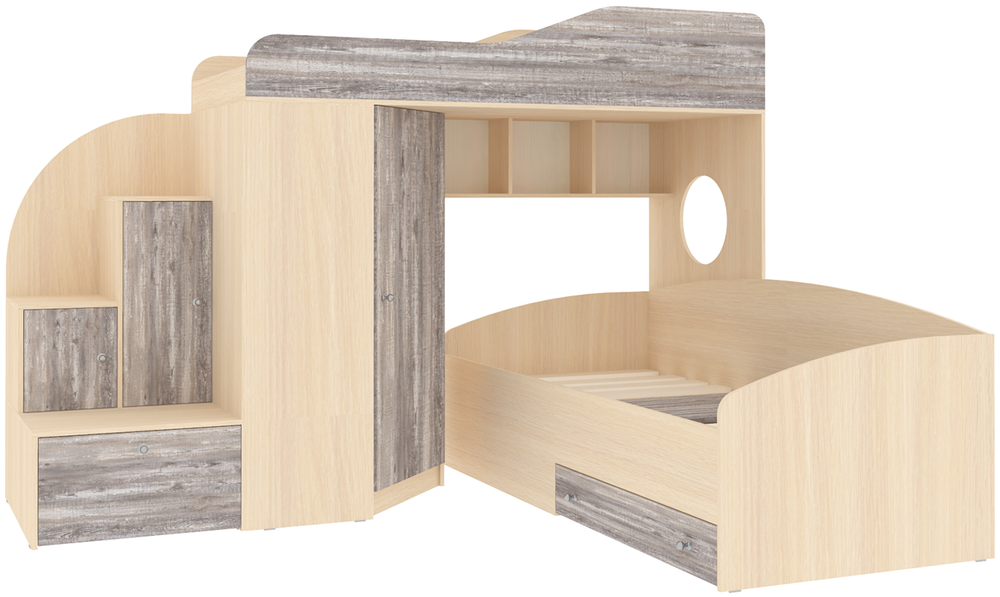 Кровать-чердак КарИВи Кадет 2  Дуб Молочный Бетон