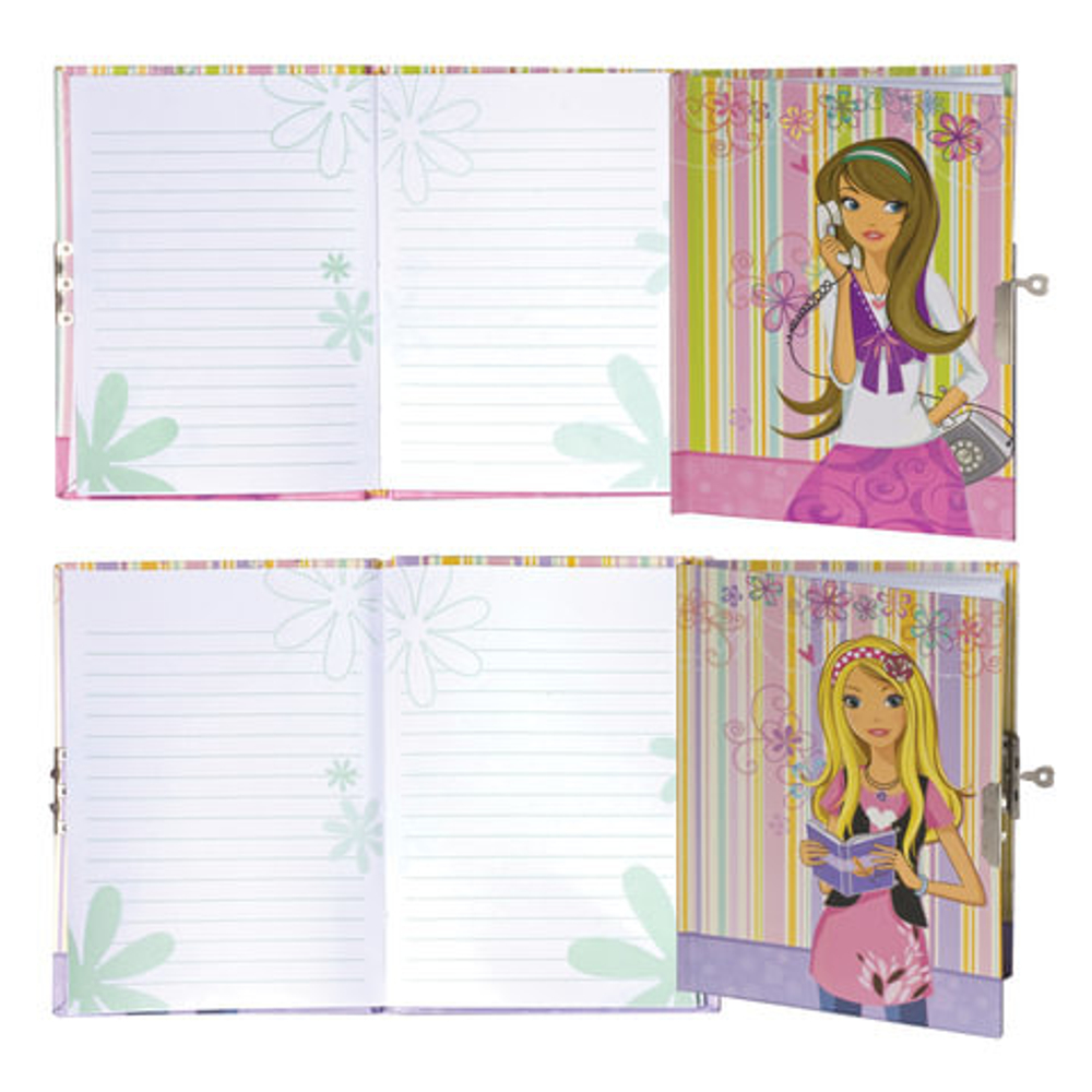 Блокнот МАЛЫЙ ФОРМАТ (108х150 мм) А6, 56 л., твердый переплет, металлический замок, блестки, линия, BRAUBERG, "Девчонка", 123548