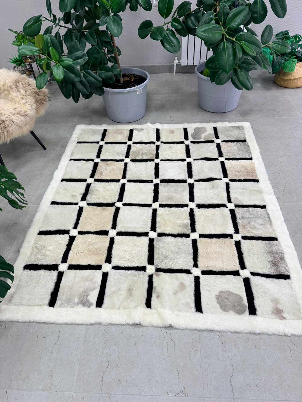 Ковер прямоугольный натуральный мех овчина, 210 х 170 см.