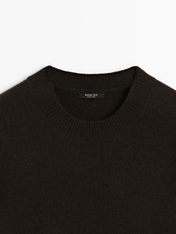Massimo Dutti Свитер из смесовой шерсти с круглым вырезом, коричневый