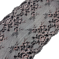 Кружево эластичное черно-розовое 22 см