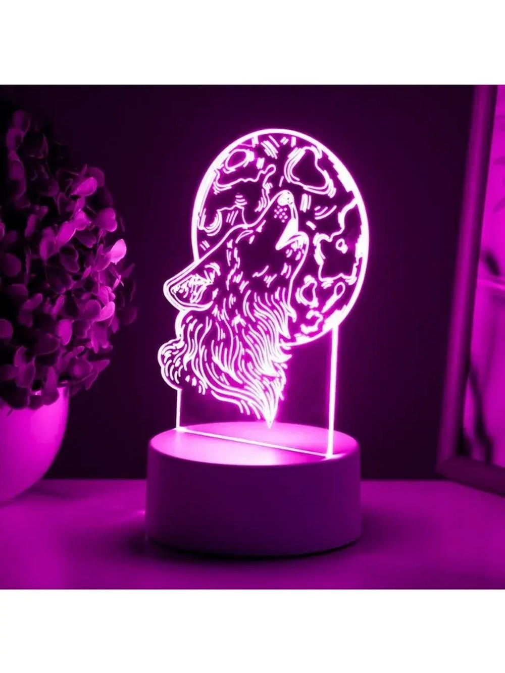 Светильник 3D ночник RISALUX «Волк», LED, белый, 12×9.5×16 с