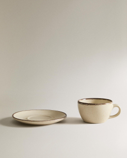 Zara Home чайная пара из каменной керамики, цвет бежевый, 12.5 см