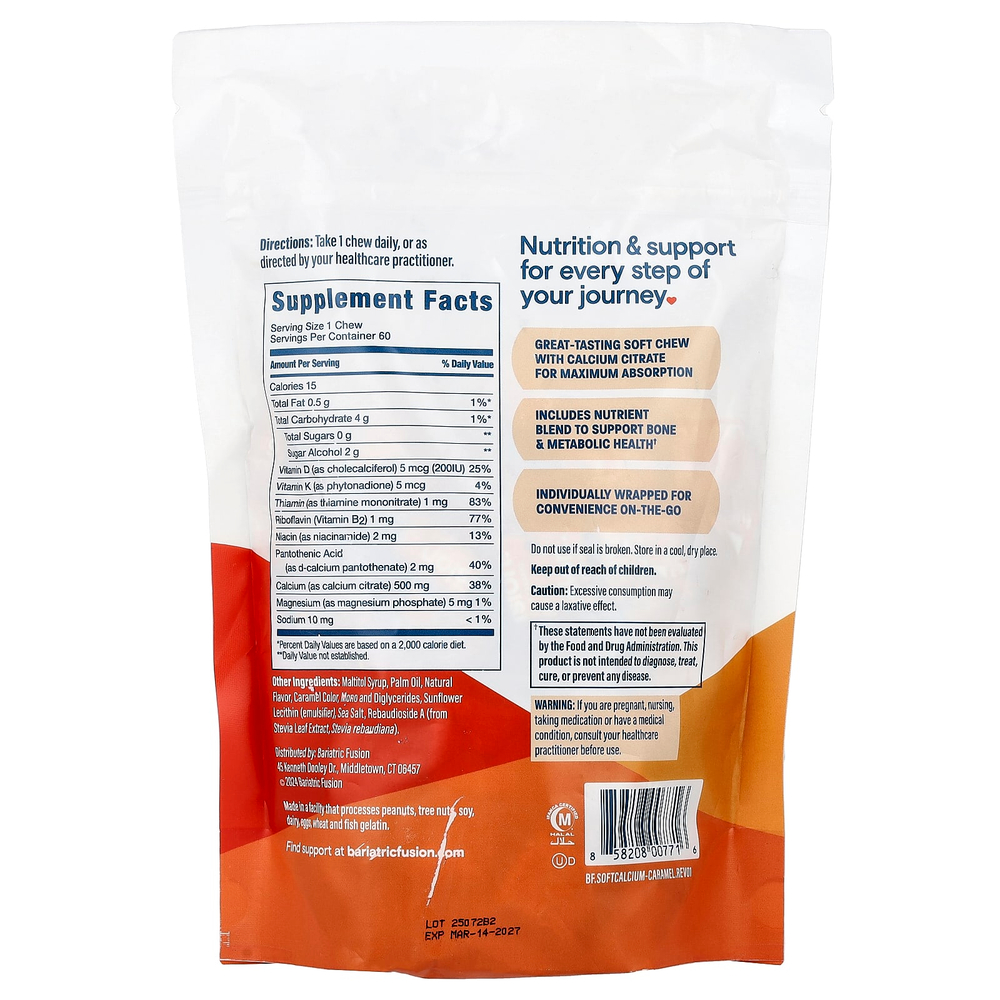Bariatric Fusion, жевательная добавка с кальцием, карамель, 60 жевательных таблеток