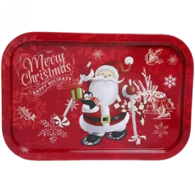 Поднос жестяной 34,5*23,5см «Дед Мороз с пингвином»