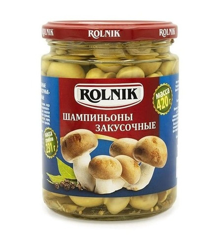 Шампиньоны маринованные закусочные 420г. Рольник