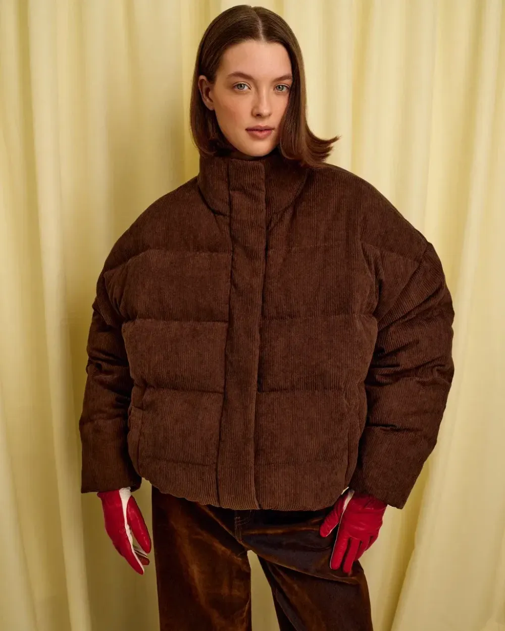 Пуховик вельветовый (((Прямиком из детства))), шоколадный