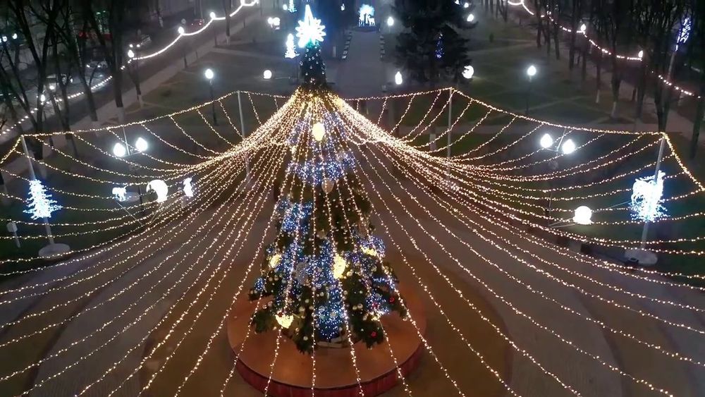 Светодинамическая елка ствольная - встроенная гирлянда: Теплый свет - "Таежная" от 11 до 21 м