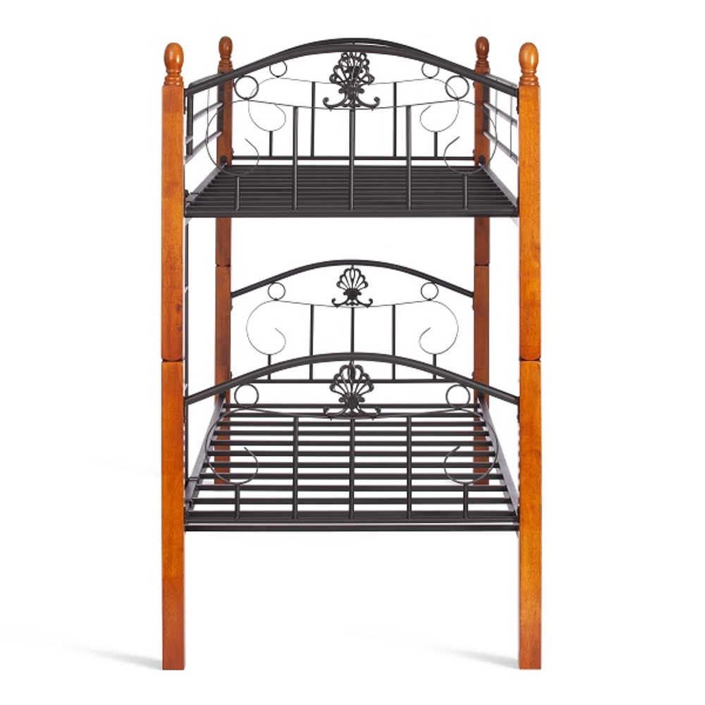 Кровать BOLERO двухярусная- дерево гевея/металл, 90*200 см (bunk bed), красный дуб/черный