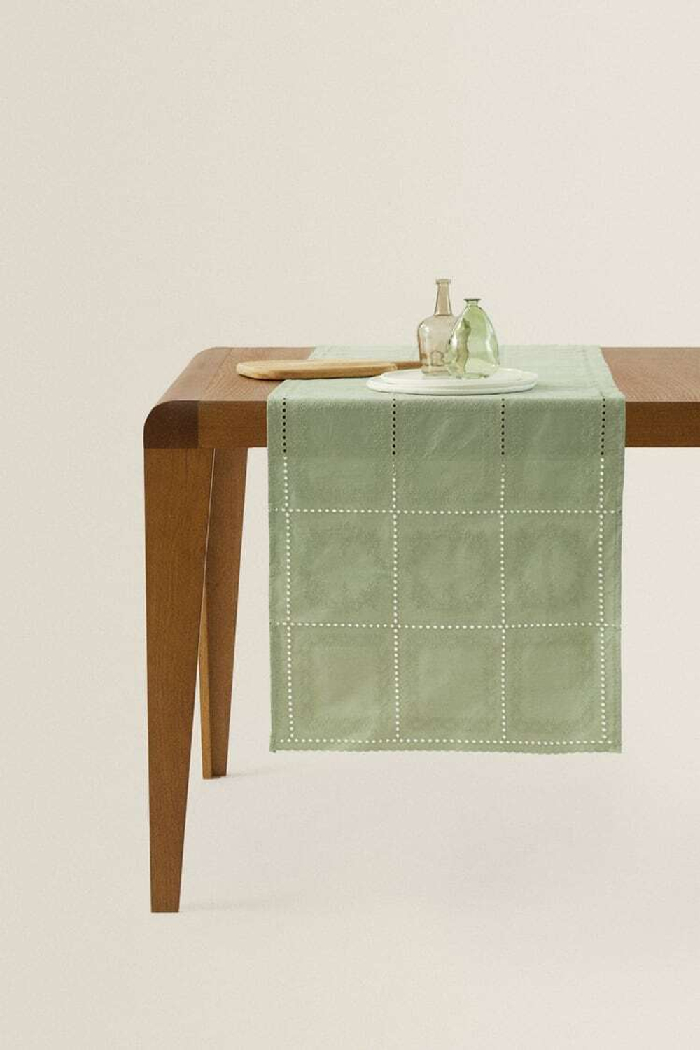 ZARA HOME ДОРОЖКА ДЛЯ СТОЛА С ВЫШИВКОЙ В КЛЕТКУ, ЗЕЛЕНЫЙ