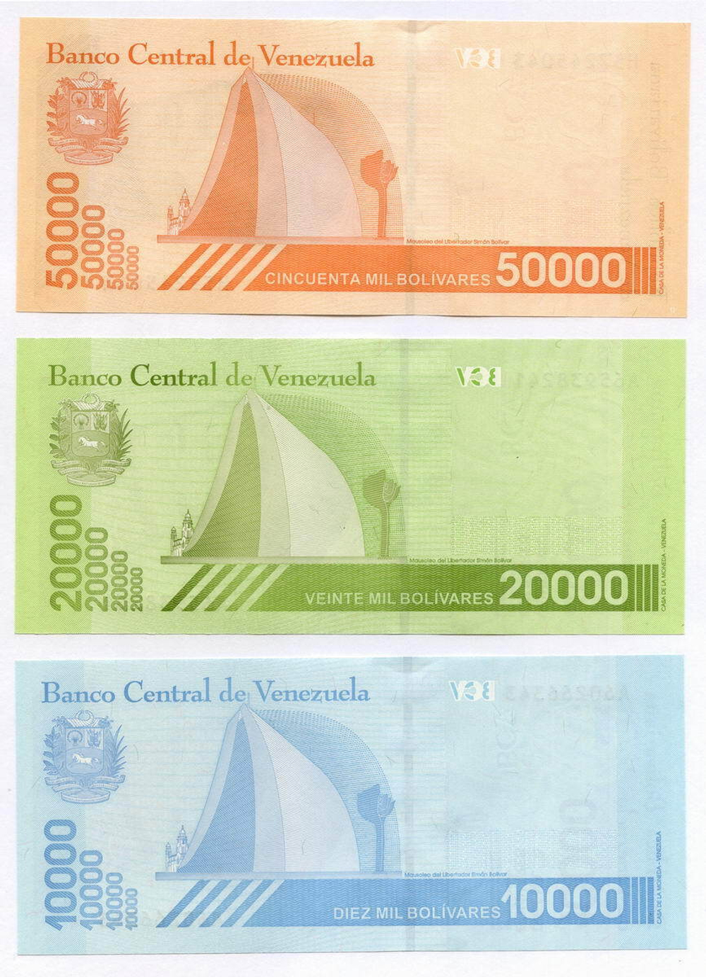 Банкноты Венесуэлы 3 шт (10000, 20000 и 50000 боливаров) 2019 год. UNC