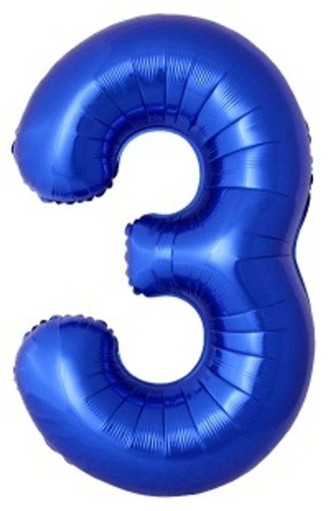 F Шар (40''/102 см) Цифра, 3 Slim, Синий хром, Металлик, 1 шт. в уп.(БГ-60)