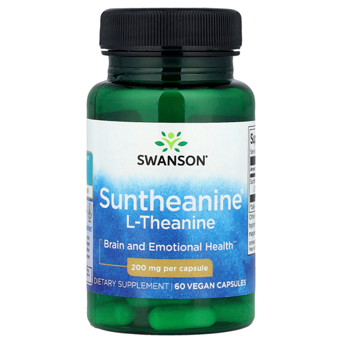 Swanson Vitamins, Suntheanine® L-теанин, 200 мг, 60 веганских капсул