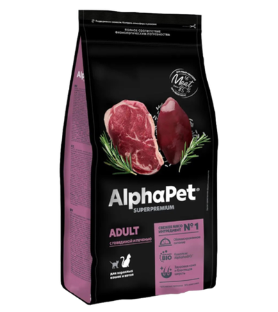 AlphaPet Superpremium Adult для кошек Говядина с печенью 400гр.