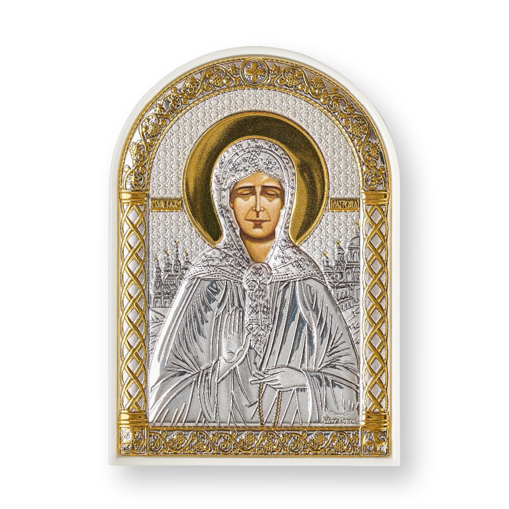 Матрона, икона арочная, пластик белый 80х115