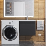 Тумба под стиральную машину с раковиной Uperwood Magenta 60/120 см, подвесная, черная, выдвижной ящик, правая
