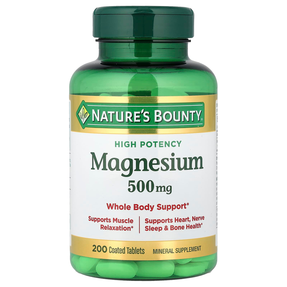 Nature's Bounty, магний, высокая эффективность, 500 мг, 200 таблеток, покрытых оболочкой