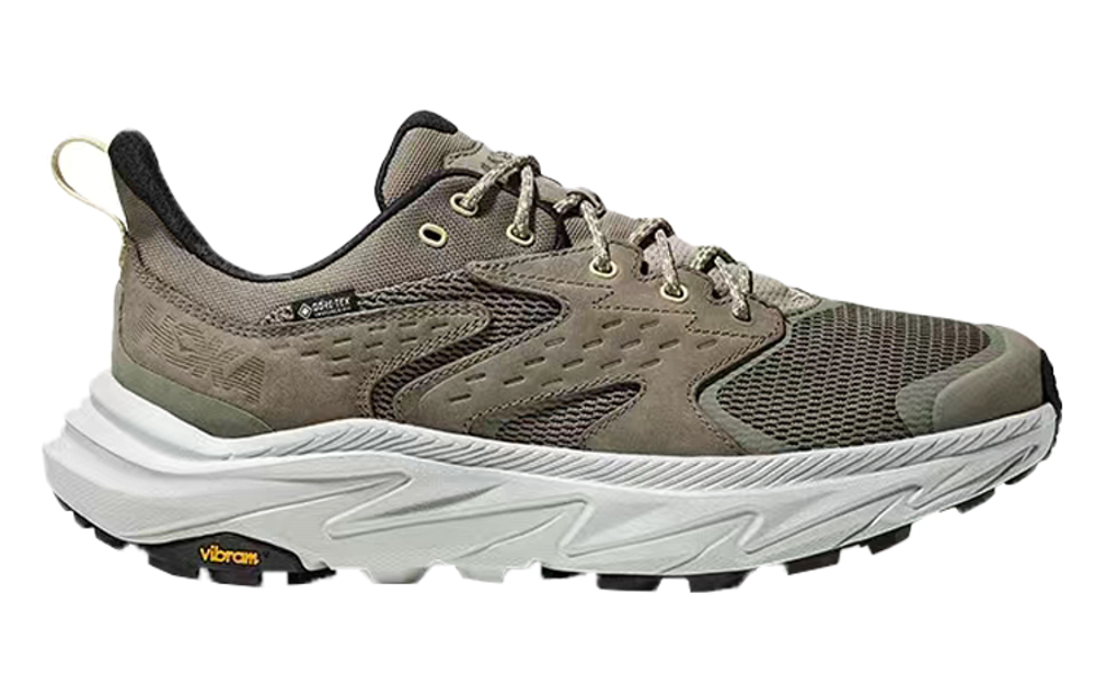 HOKA ONE ONE Anacapa 2 Low GTX cowhide fabric synthetic leather round head lace-up shock absorption non-slip wear-resistant waterproof low-cut outdoor functional shoes men's green gray