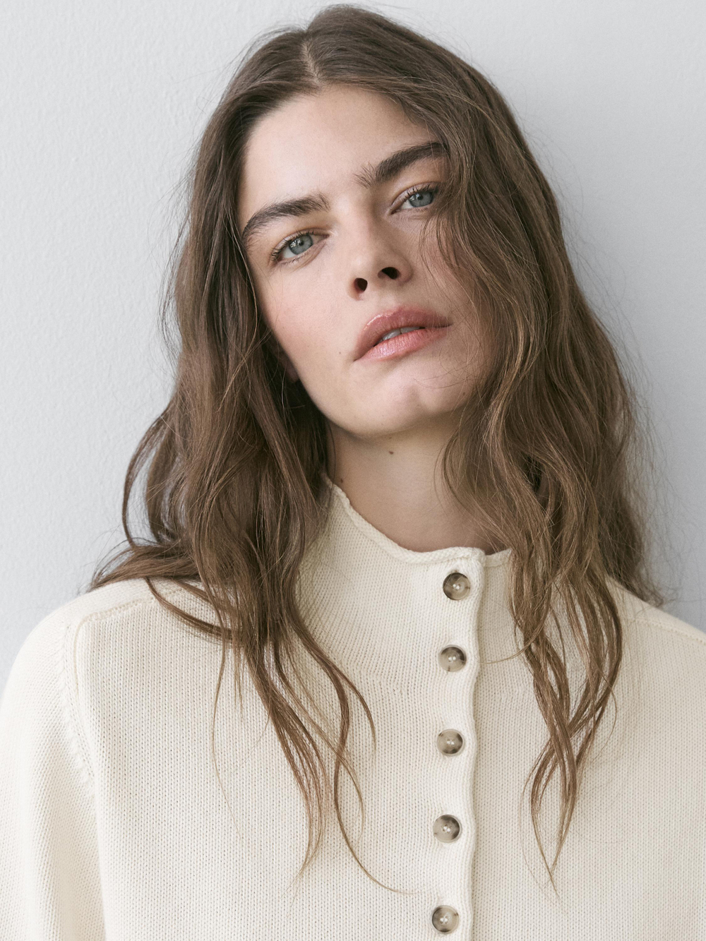 Massimo Dutti Вязаный кардиган с короткими рукавами, бежевый